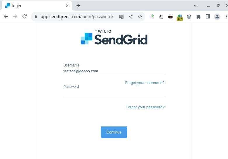 سایتی که از صفحه ورود به سیستم SendGrid تقلید می کند