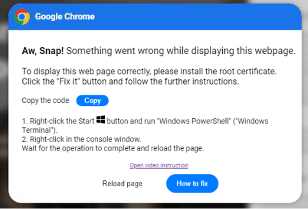 ClearFake- خطاهای جعلی Google Chrome - اسکریپت های مخرب PowerShell