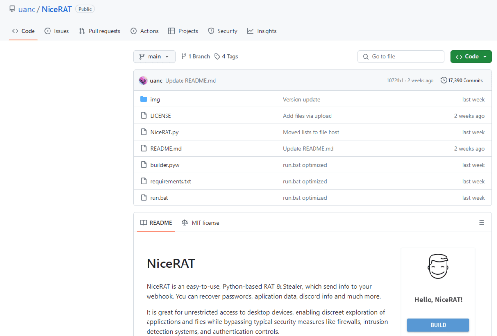 صفحه گیت هاب NiceRAT