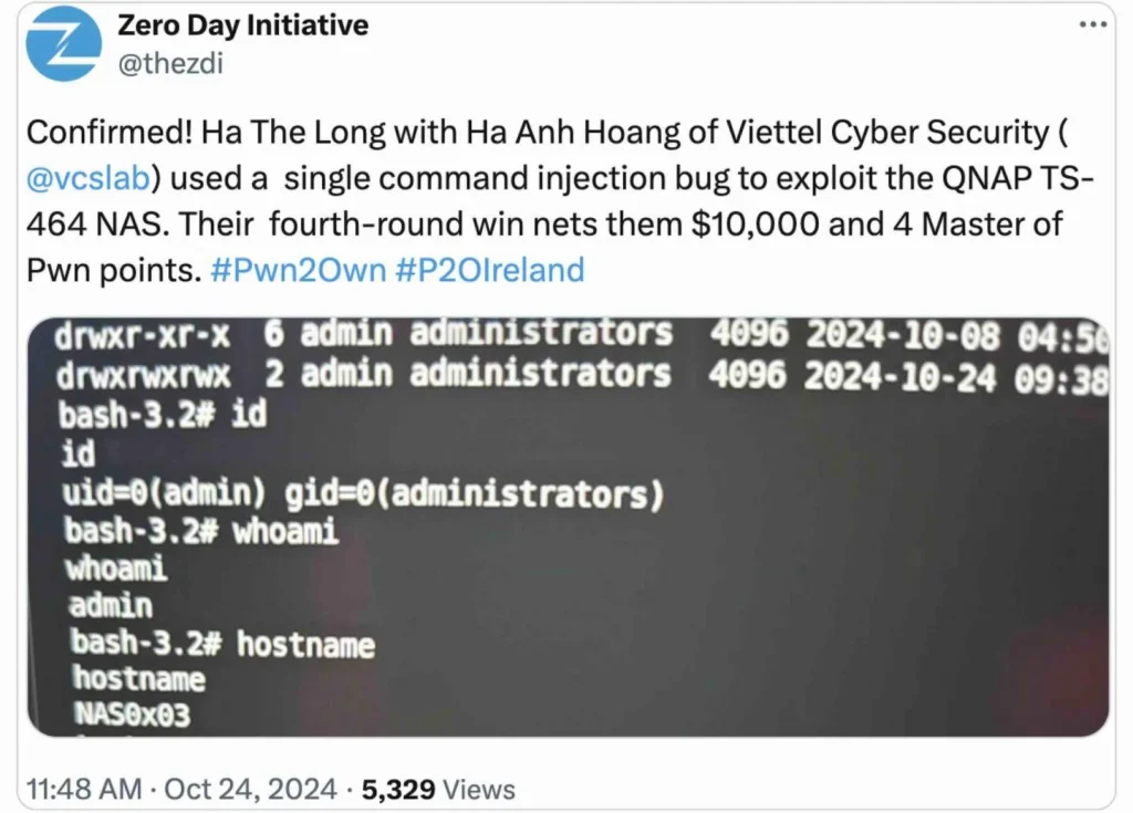 گروه vulnerbyte - گروه والنربایت - vulnerbyte group - آسیب ‌پذیری روز صفر دستگاه TS-464 NAS - شرکت QNAP - مسابقات Pwn2Own Ireland - آسیب ‌پذیری بحرانی روز صفر (CVE-2024-50388)